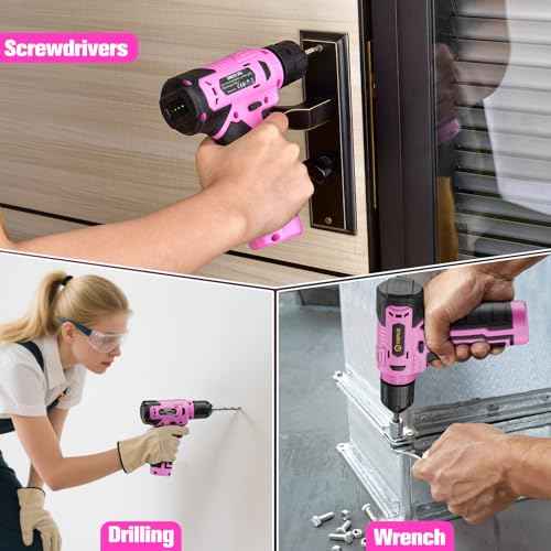 VIGRUE 278 Piece Tool Set, 8V Cordless Drill, Tool Kit with Drill, ToolBox for Men & Women, Home Hand Drill Set for Handyman, DIY (pink)
