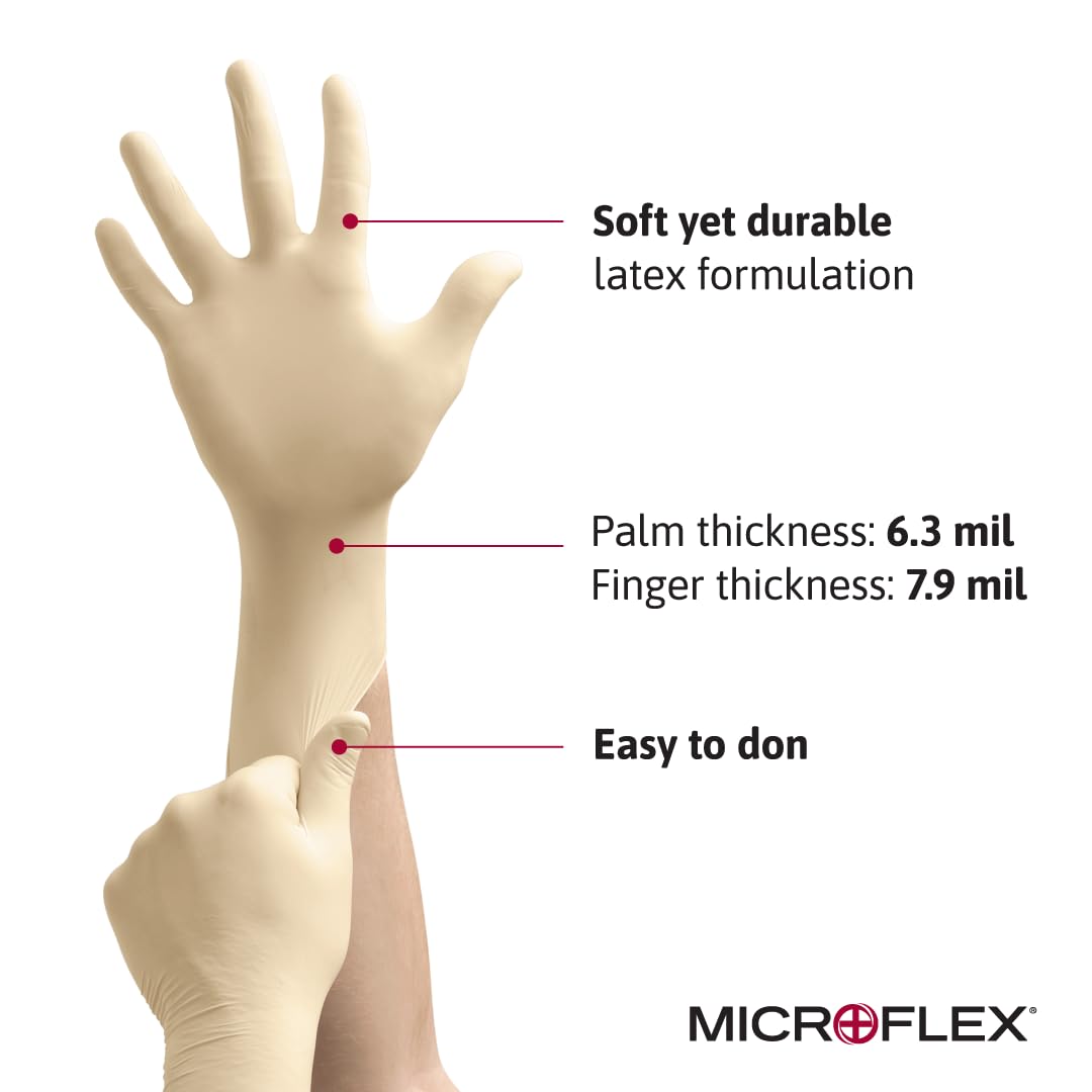 Ansell MICROFLEX Diamond Grip MF-300 Disposable Latex Gloves for Automotive, Healthcare, Machinery Industries - Small, Natural (Case of 1000)