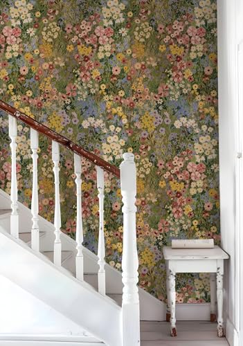 Vintique Peel and Stick Floral Wallpaper - Green, Pink, Yellow - 17.3" x 118"