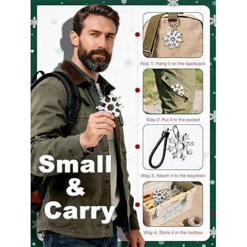 18-in-1 Snowflake Multi Tool ? Stainless Steel with Bottle Opener & Wrench,Compact EDC Tool for Camping,Fishing,Hiking, Stocking Stuffers,Gifts for Men,Dad,Husband (Silver)