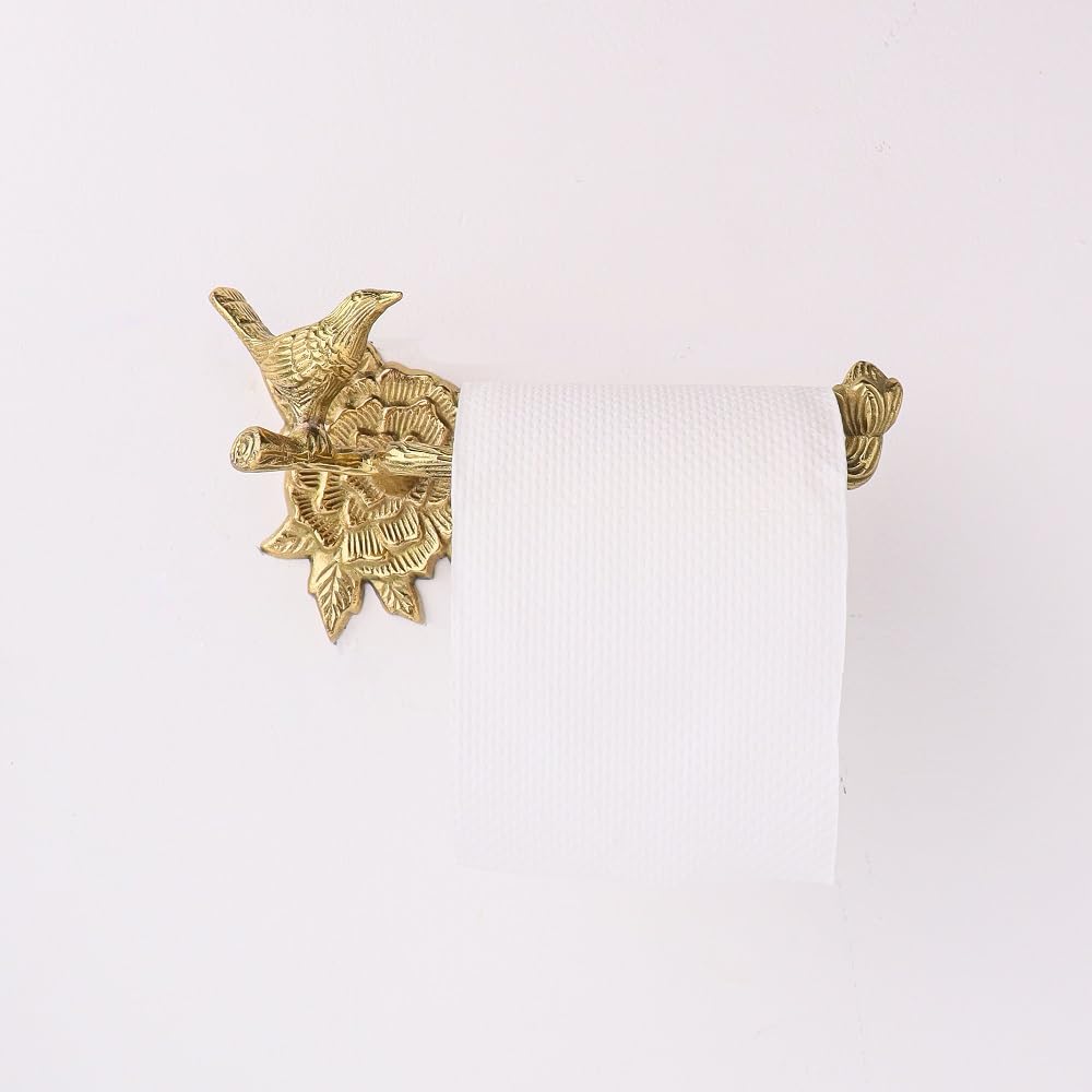 KSAK Handicrafts 1 Piece Premium Brass Bird Design Tissue Toilet Paper Holder Gold Bathroom Accessories