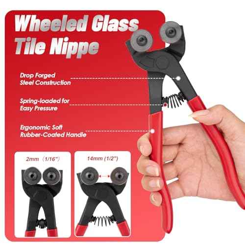 Glass Tile Nippers 7", Heavy Duty Wheeled Glass Mosaic Nipper, Glass Nippers with Soft Rubber Handle for Stained Glass, Ceramic Tile Nipper Mosaic Tools with 2 Replacement Blades, an Allen Wrench