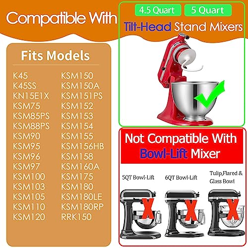 ABTER K45DH C-Shaped Coated Dough Hook for KitchenAid Mixers (K45, K45SS, KSM90, KSM150) 4.5/5.0 Qt Bowl - Dishwasher Safe