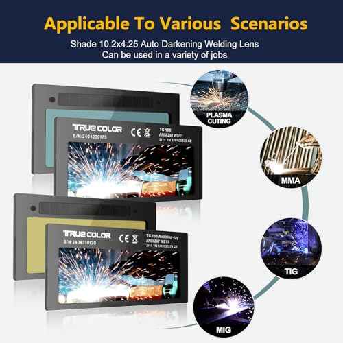 Gold Shade 11 Auto Darkening Welding Lens 2x4 1/4,True Color Blue Welding Lens,True Color Technology,Solar Charging,Fit Most Pancake and Pipeliner Welding Hoods,Auto Darkening Welding Lens 2x4.25