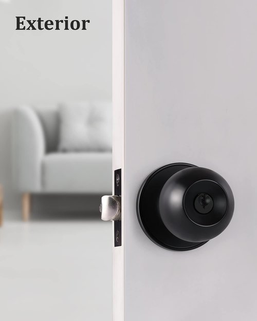 Lanwandeng Matte Black Door Knobs with Lock and Keys, Interior/Exterior Door Knob for Bedroom or Bathroom, Entry Door Lock
