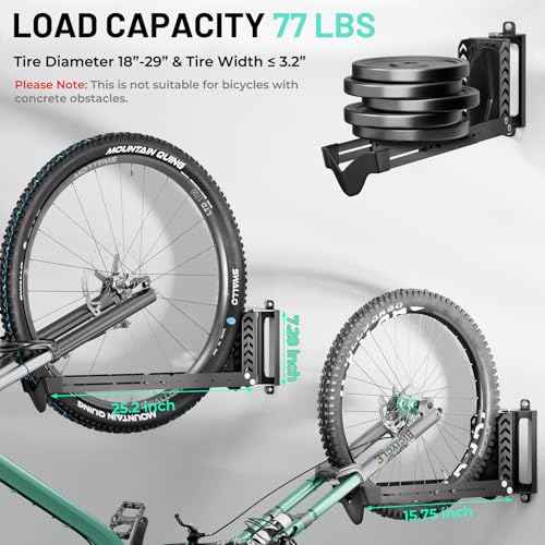 Swivel Bike Rack Wall Mount, Bike Hangers for Garage, Space-Saving Vertical Bike Holder, Holds up to 77 lbs, Bicycle Wall Hanger Storage, No Heavy Lifting Required Indoor Hanging Bike Rack-Black