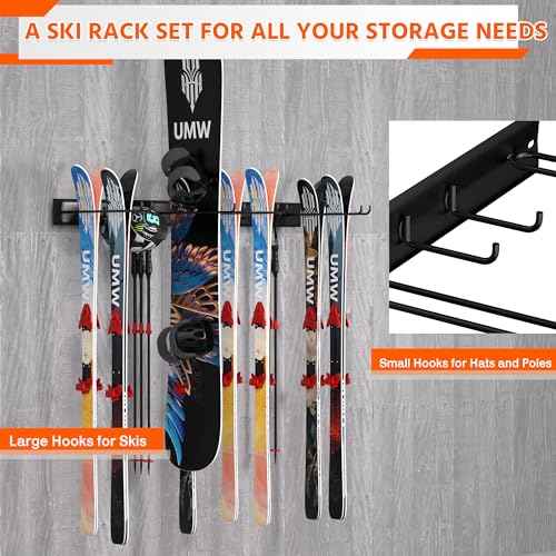 Ultrawall Wall Mount Ski Rack, Garage Ski Storage Rack, Ski Hangers For 8 Pairs of Skis