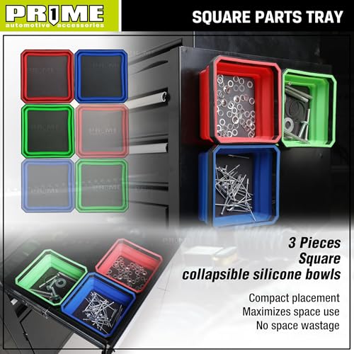 PR1ME Upgrade Collapsible Magnetic Parts Tray Set, 3 Pack - Foldable Silicone Bowls with Magnetic Base