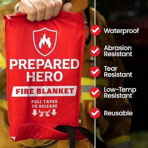 Prepared Hero Emergency Fire Blanket - 2 Pack - Fire Suppression for Kitchen, 40¡± x 40¡± Fiberglass Fire Blanket for Home