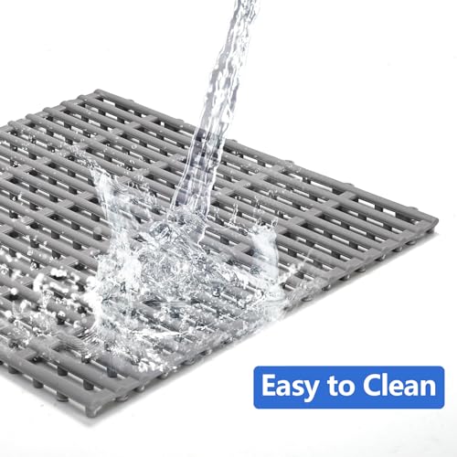 12 Pcs 12"x12" Interlocking Shower Floor Tiles, Non-Slip Drainage Pool Mat with Hole, Rubber Modular Vented Splicing Cushion for Bathroom Deck Patio Balcony Kitchen Garage Shed Indoor, 2 Color