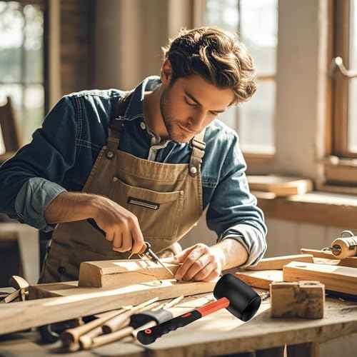 16 oz Rubber Mallet Hammer with Shock-absorbing Fibre Handle Soft Blow Tasks without Damage Double-Faced Soft Mallet for Camping, Flooring, Tent Stakes, Woodworking (16 oz)