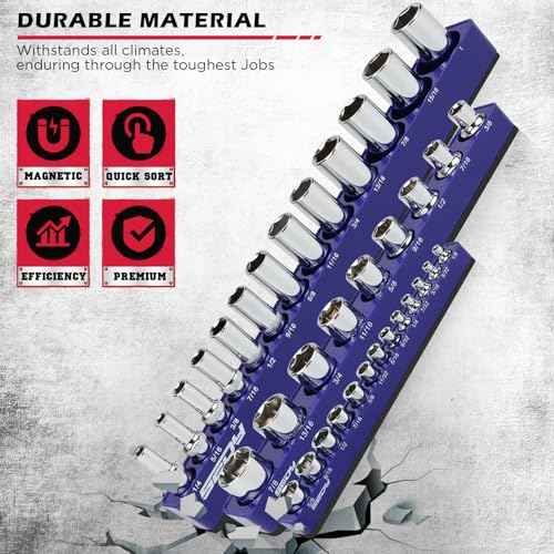 6-Piece 1/4" 3/8" 1/2"-Driver SAE Magnetic Socket Organizer Set (Holds 68 Sockets) - Detachable Tool Tray with 5mm Magnetic Base for Garage/Home Workshop(Sockets Not Included)