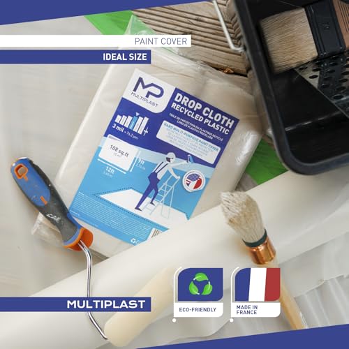 MULTIPLAST Drop Cloth Recycled Plastic SHEETING Professional-Quality Painters' Plastic SHEETING - SITE Protection 3 mil - 9 x 12 ft - Premium Quality Thickness