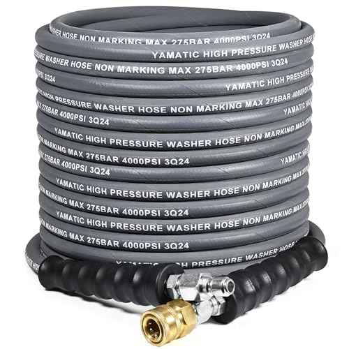YAMATIC 5/16" Pressure Washer Hose 50FT, Kink Free Replacement Hose with Swivel Quick Connect, Non Marking Hot Water Power Washer Hose Max 212¡ÆF, 4000 PSI Steel Wire Braided & Rubber Jacket