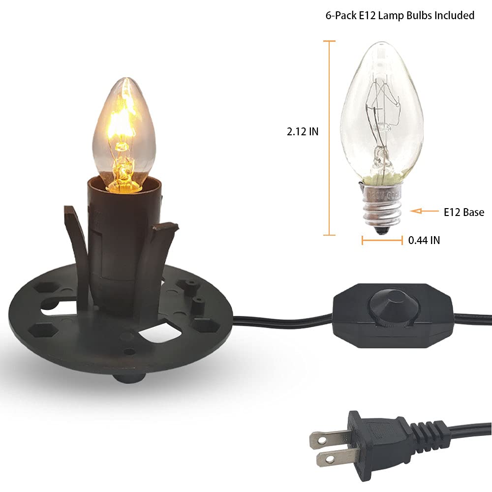 New Orange Heart Himalayan Salt Lamp Cord with Dimmer Switch and Bulbs, 6FT Original Replacement Cord with Base Assembly 3.35 Inches, 6-Pack 15 Watt E12 Halogen Salt Lamp Bulbs for Salt Rock Lamp