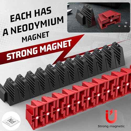 48PCS Magnetic Modular Wrench Organizers for Tool Drawers - Black & Red - Wrench Rack with Metric & SAE Labels, Customizable Magnet Tool Storage Holder for Tool Box Organization
