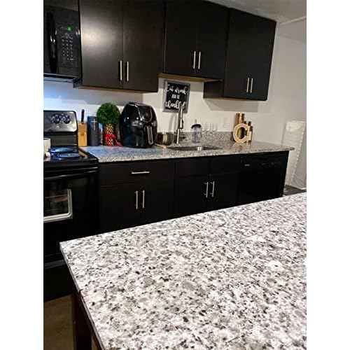 Teemall Light White Granite Look Marble Film Vinyl Self Adhesive Kitchen Countertop Peel Stick Wallpaper Decal 17.7''x98'' (Terrazzo)