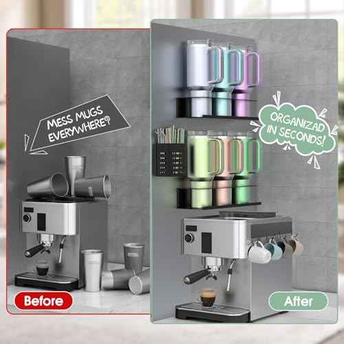 2 Pack Magnetic Stanley Cup Organizer Water Bottle Holder for Stanley 30&40 oz Tumbler with Lid Hook Straw Holder and Double Sided Tape Hold Stanley Cup Accessories for Kitchen Fridge Cabinet