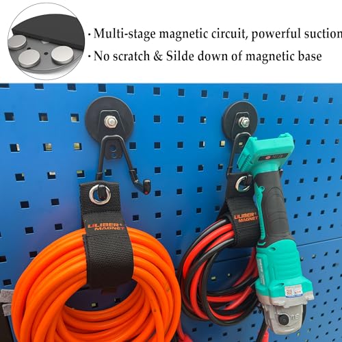 ULIBERMAGNET 2.59 Inch Magnetic Garage Hook 4 Pack - Heavy Duty Rubber Coated Hooks for Tools Garden Hose Pegboard