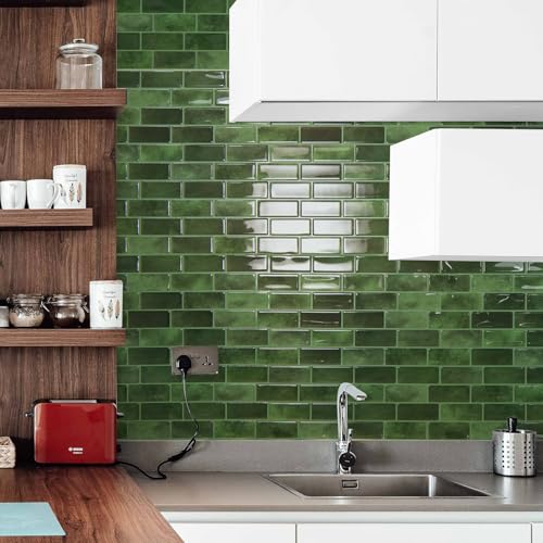 Art3d 10-Pack Jade Green Marble Peel and Stick Backsplash Tiles 12x12 in