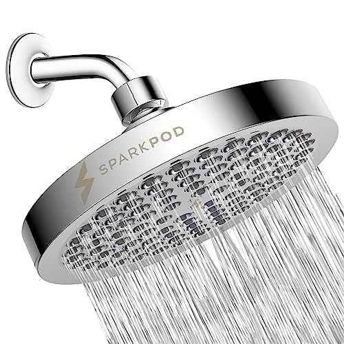 SparkPod Shower Head - High Pressure Rain - Premium Quality Luxury Design - 1-Min Install - Easy Clean Adjustable Replacement for Your Bathroom Shower Heads (Luxury Polished Chrome, 6 Inch Round)