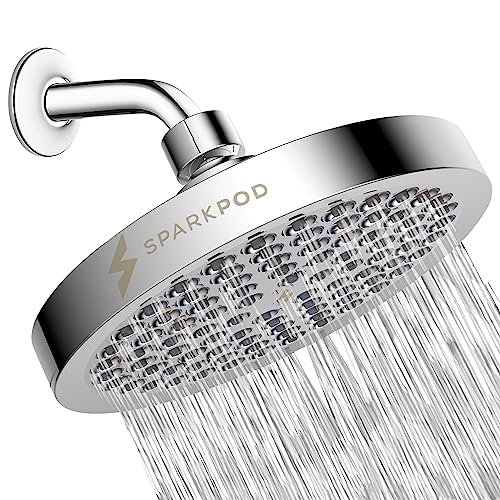 SparkPod 6 Inch Round Rain Shower Head Chrome Finish | Luxury, Water-Saving, Easy Install