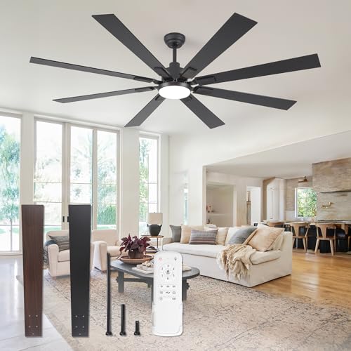 ZMISHIBO 72-Inch Ceiling Fan with Lights, Black & Walnut Finish, Remote Control