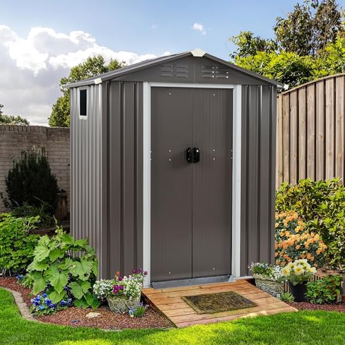 Shintenchi 5x3 FT Dark Gray Outdoor Storage Shed with Lockable Door, Waterproof Weather-Resistant Tool Garden House