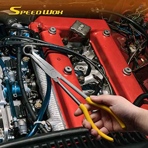 SPEEDWOX Long Reach Hose Grip Pliers 11 Inches Ring Nose 3/5 Inch Diameter Offset Spark Plug Boot Removal Serrated Jaws for Hard to Reach Narrow Spaces
