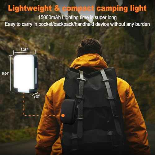 Portable Camping Lights 15000mAh Camping Lantern Rechargeable,3000LM Tent Light & Magnetic Base with 6 Modes,IP66 Waterproof Emergency Light Up to 200 Hours for Outdoor, Workplace, Emergency and Home