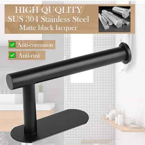 Toilet Paper Holder - Self Adhesive Toilet Paper Holder Wall Mount for Bathroom, SUS 304 Stainless Steel Command Strip Toilet Paper Roll Holder Stick On Wall, No Drilling - Matte Black