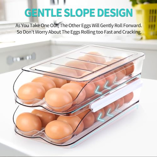 RoskDeewat 28-Egg Automatic Rolling Fridge Egg Holder, 2-Tier with Lid, BPA-Free