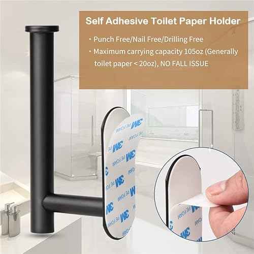 Toilet Paper Holder - Self Adhesive Toilet Paper Holder Wall Mount for Bathroom, SUS 304 Stainless Steel Command Strip Toilet Paper Roll Holder Stick On Wall, No Drilling - Matte Black