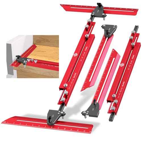 Stair Tread Template Tool, One-Piece Design Stair Measuring Tool, Adjustable Length from 22.5" to 62", Precision Stair Tread Jig Gauge with 14" Scale Pivoting End and Stop Pins