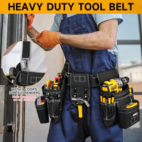 LEFOR·Z Black 27-Pocket Tool Belt with D-Rings for Men, Construction