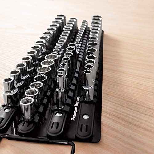 Precision Defined Portable Tool Socket Organizer Tray, 80 Sockets, 1/4-Inch x 20 Clips, 3/8-Inch x 30 Clips, 1/2-Inch x 30 Clips (Black)