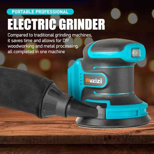 Orbital Sander Cordless, 5" Random Orbital Sander Compatible with Makita Battery, 12000 OPM Electric Palm Sander Tool with Dust Box & 10PCS Sanding Pads for Woodworking in Selective Speeds(No Battery)