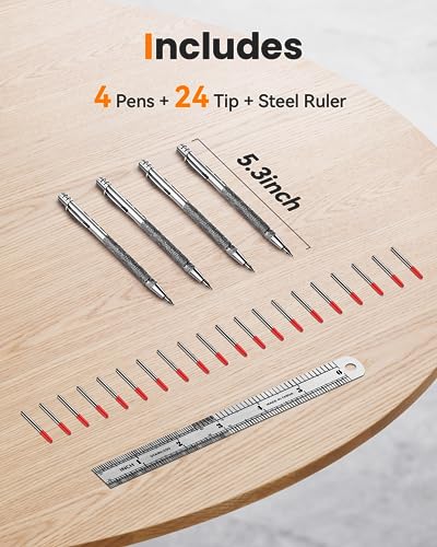 Tungsten Carbide Scriber, Knurled Aluminum Handle, 4-Pack with Bonus