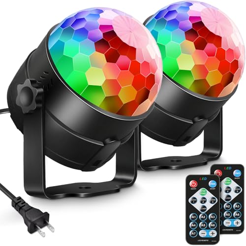 Luditek 2-Pack Sound Activated Party Disco Lights with Remote, Strobe & 7 Effects