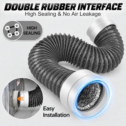 Matework 5ft 4-Inch Heavy-Duty Flexible Aluminum Dryer Vent Hose (Dark Grey) with Rubber Seals
