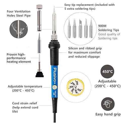 Soldering Iron Kit, 60W Soldering Iron, 5 Soldering Iron Tips, 21-in-1 Adjustable Temperature, Solder Wire, Stand, Desoldering Pump, Soldering Welding Iron Kit for Electronics Hobby DIY 110V US Plug
