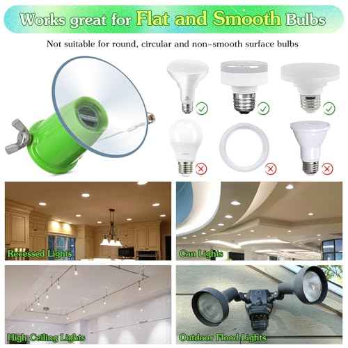 Enhon Light Bulb Changer for High Ceilings and Recessed Lights, Suction Cup Light Bulb Changer Attachment Kit Compatible with DocaPole and Other Standard Threaded Extension Pole (Pole Not Included)