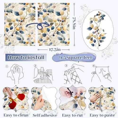 Leaf Wallpaper Peel and Stick Wallpaper Boho 17.3"x78.8" Plant Botanical Watercolor Self Adhesive Removable Wall Paper for Bedroom Leaf Contact Paper for Cabinets Vinyl
