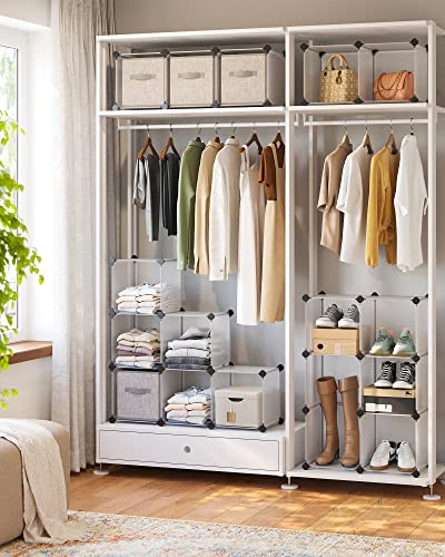 SONGMICS White 16-Cube Plastic Storage Organizer Shelves Without Doors