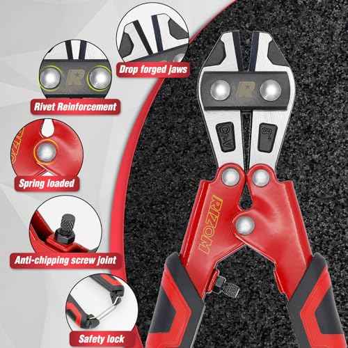 Rizom 8-inch Mini Bolt Cutter, Spring Loaded Wire Cutters Heavy Duty, CR-V Steel Blade for Wire, Cables, Chains, Small Screws