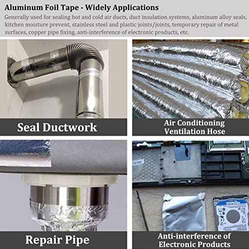 Aluminum Foil Duct Tape Heavy Duty Waterproof, Premium Silver Metal HVAC Heat Tapes (2"*65Feet,3.9mil), High Temperature, Dryer Vent Insulation Tape for Ductwork, Ducting, Sealing, Patching, Furnace