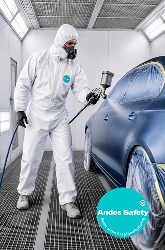Andes Safety Disposable Hazmat Suit with Hood, X-Large Lab Coverall for Chemical & Paint Protection