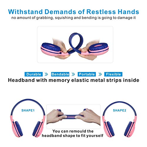 SIMOLIO Kids Bluetooth Headphones with Microphone, Wireless Childrens Headphones with Safe Volume, Foldable Adjustable Headband, Over-Ear Headsets for Boys Girls Toddler Tablet Travel Airplane Blue