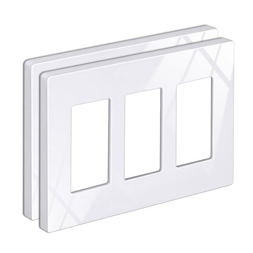 BESTTEN 2 Pack 3-Gang Screwless Decorator Wall Plate, Decorative Outlet Cover, Decor Switch Plate, USWP6 Snow White Series, H4.69” x W6.54”, Polycabonate Thermoplastic