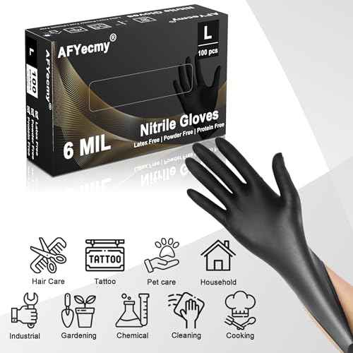 Disposable Nitrile Gloves, Chemical Resistant, Powder and Latex Free, Food Safe, Black Heavy Duty Gloves, 6 Mil, 100 Count, Large